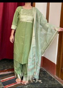 Indo Era Olive Green Kurta Set with Dupatta