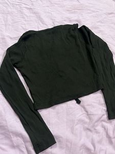 Black Tie-Front Long Sleeve Top