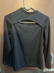 Black Long Sleeve Cutout Top