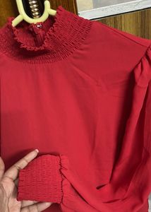 Alex Marie Smocked High Neck Red Top