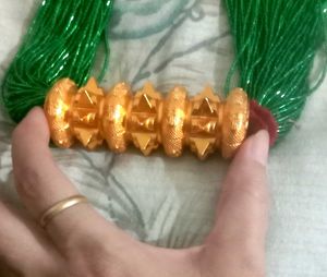 Green Beaded Gorkha Chadke Tilhari with Gold Penda