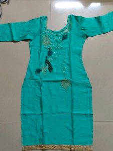 Beautiful Teal Kurta Set with Peacock Embroidery