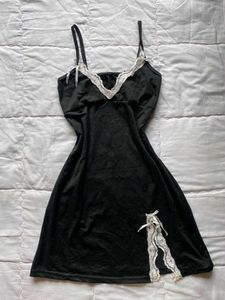 Black Lace Trim Cami Slip Dress