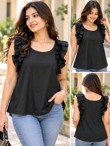Chic Black Ruffle Sleeve Top
