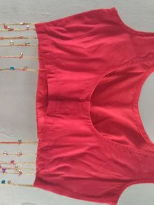 Red chaniya choli with Golden and silver Border fo