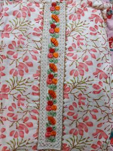 Chic Floral Print Kurta Set with Dupatta(unstitche