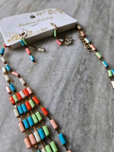 Boho Layered Beaded Necklace &amp; Earrings Set