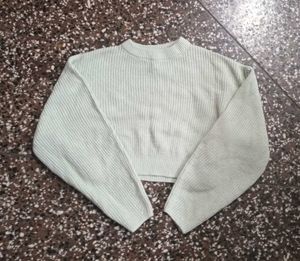 Mint Green Knit Cropped Sweater