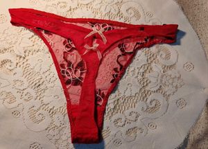 Red Lace Thong with embroidery