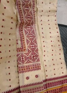 Cream &amp; Maroon Saree
