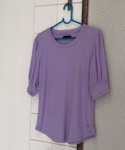 Purple Ribbed Puff Sleeve Top