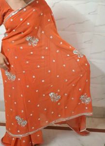 Embellished  Saree Blouse rust orange