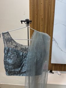 Grey Tulle Ruffle Ethnic Skirt