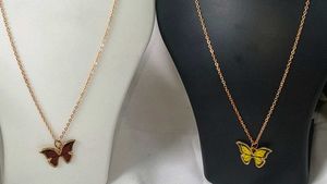 Butterfly Combo Necklace &amp; Earring Set YellowBrown