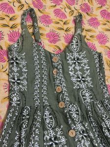 Boho Olive Green Maxi long Dress cottagecore
