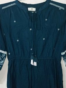 Bohemian Embroidered Teal Dress