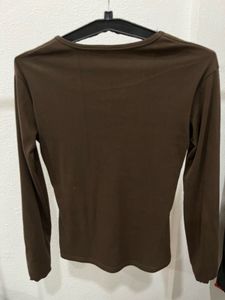 Brown V-Neck Long Sleeve Top