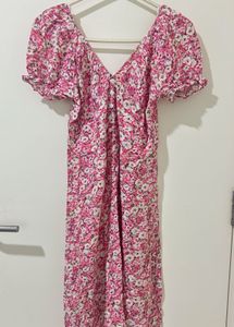 Pink Ditsy Floral Midi Dress