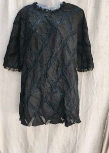 77209. Elegant Black Textured Kurta