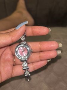 Women's Pink Dial Watch with Rhinestones