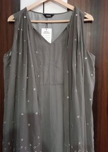 Elegant Grey draped gown with Embellishments