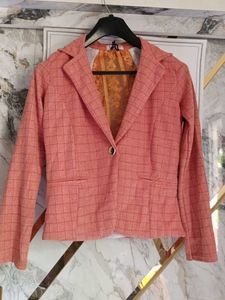 Women's Coral Checkered Blazer