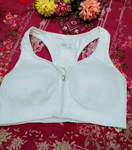 White Front Zip Jokey  Sports Bra