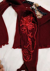 Very Fancy Sequin Work Net Sleeve Top