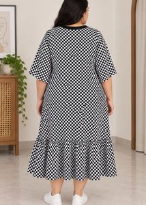 Black &amp; White Checkerboard Flare Midi Dress