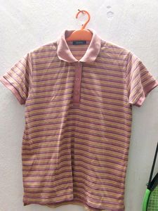 Striped Button-Down Polo Top