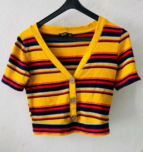 V-Neck Striped Crop Top