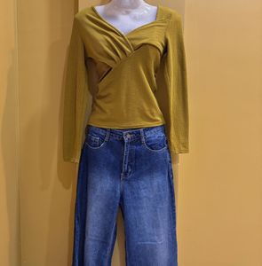 Olive Green Ribbed Wrap Top
