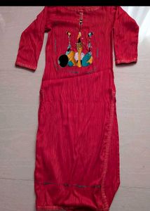 Red Kurta with Embroidered Yoke
