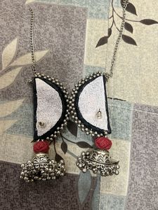 Boho Embroidered Jhumka Earrings