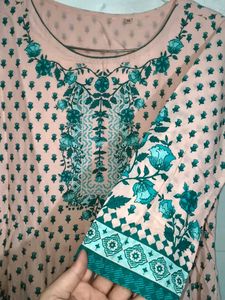 Peach Floral Print Anarkali Kurta heavy