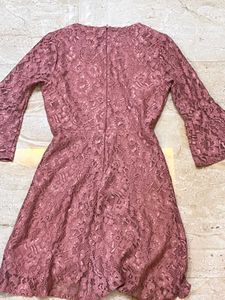 Korean Mauve Lace Fit &amp; Flare Dress