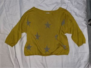 Mustard Yellow Star Y2K Knit Sweater