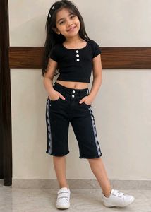 Kids Black Denim Half Jeans
