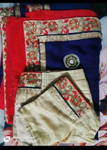 Red &amp; Blue Embroidered Saree