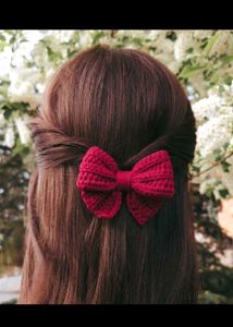 set of 2 Red Crochet Hair Bow Clip