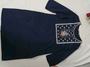 Elegant Navy Blue Kurti | Embroidered Neck | New