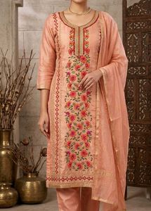 Women Peach Color Stiched Suit