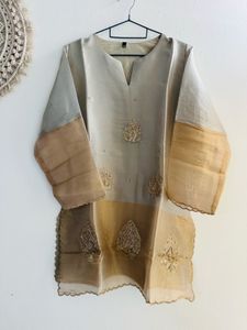 Golden Dual shade Shimmer tissue silk Sharara set
