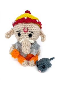 Handmade Crochet Ganesha + mushak