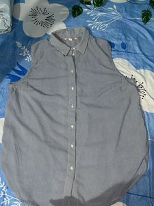 Striped Sleeveless Button-Up Top