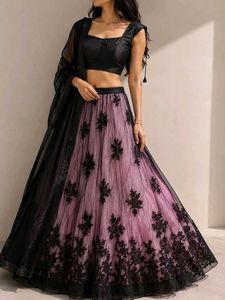 Elegant Pink & Black Embroidered Lehenga Set