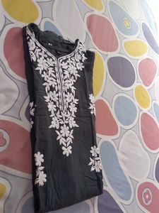 Embroidered Grey Kurta