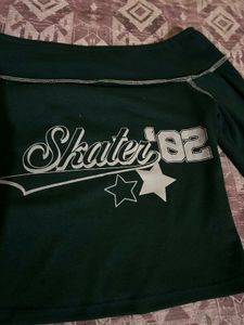 Green "Skater '82" Off-Shoulder Top