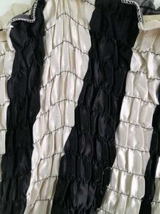 Satin Dress Black &amp; White Strips Women's Partywear