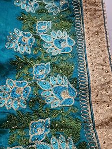 Teal Embroidered Saree